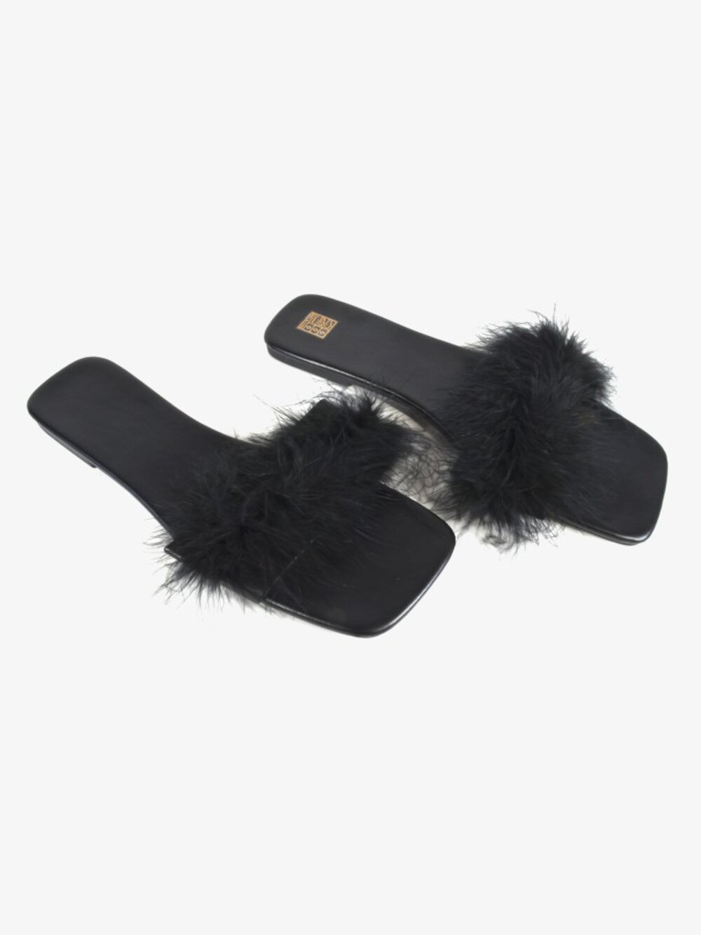 Beaudrm Feather Slippers, Black, Women's, 9.5